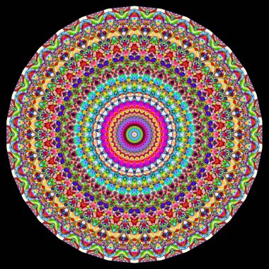 Kaleydoskop, mandala, desen, süs, arabesk gibi renkli çizimler.