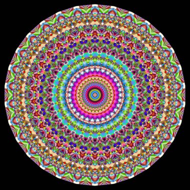 Kaleydoskop, mandala, desen, süs, arabesk gibi renkli çizimler.