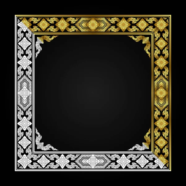 Oude Thaise patroon frame Goud en wit — Stockvector