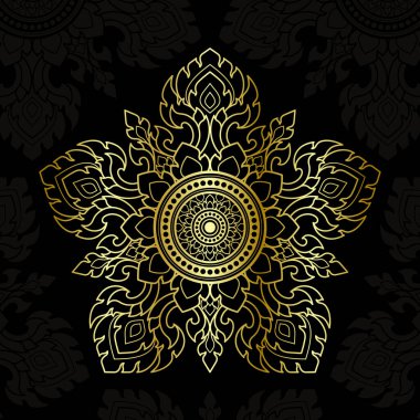 Tayland desenli sanat, Vektör altın çizgileri. Pentagon şekli siyah arkaplanda.
