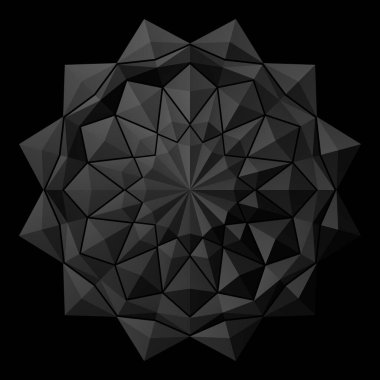 Geometri, üçgen, çokgen, hepsini bir araya getir. Siyah bir arkaplan üzerinde, soyut siyah bir çiçek deseni..
