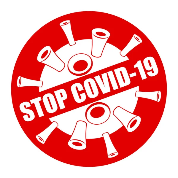 Zastavte Covid Symbol Bílou Ikonou Corona Virus Kruhu Přeškrtnutým Červené — Stockový vektor