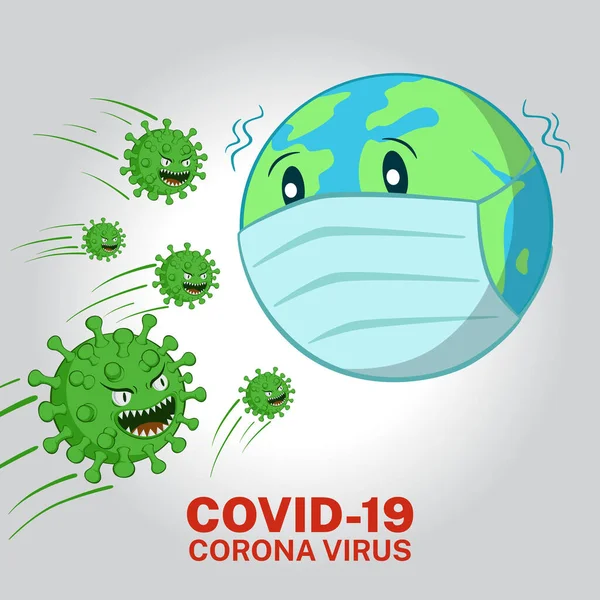 World Hick Because Attack Covid Corona Virus Cartoon Concept Vector — стоковий вектор