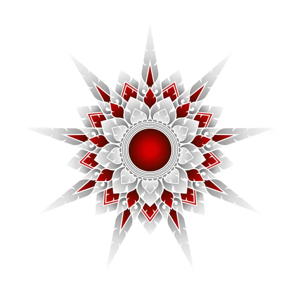 適用されるタイのアートマンダラパターン 9点の星の赤い内側の花の色グラデーション — ストックベクタ