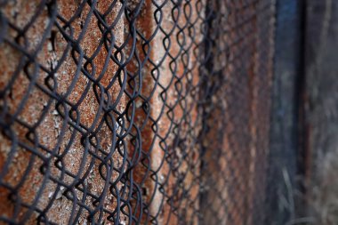 Ağlı ve paslı metal duvar. Eski metal ve ağ