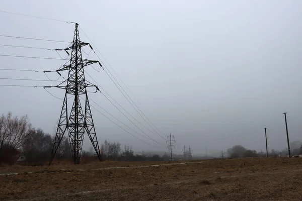 Електрика Полі Стовп Ліній Електропередач — стокове фото