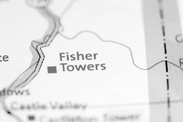 Fisher Towers. Utah. Stati Uniti su una mappa — Foto Stock