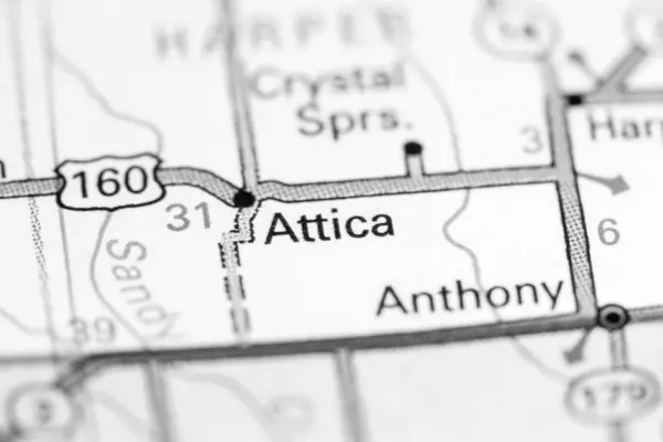 Attica. Kansas. USA na mapě — Stock fotografie