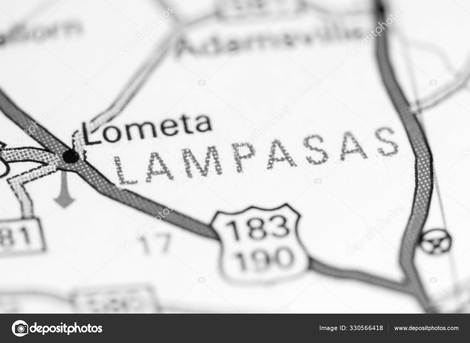 Lampasas. Texas. USA on a map Stock Illustration by
