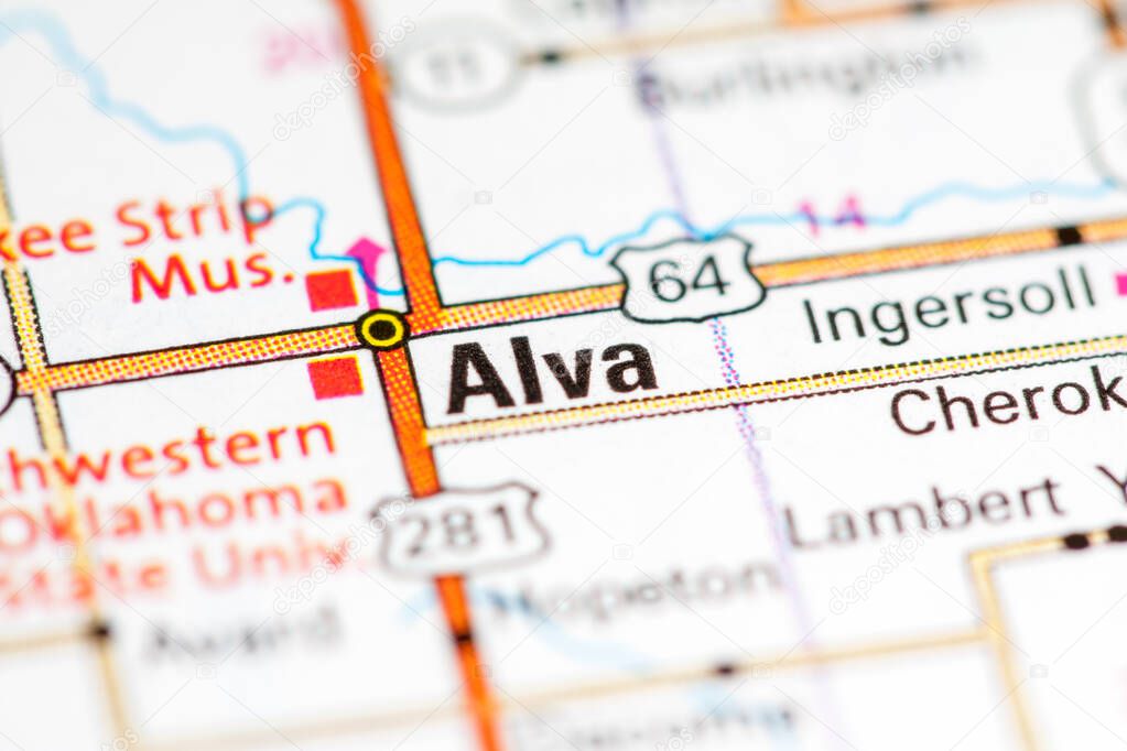 Alva. Oklahoma. USA on a map