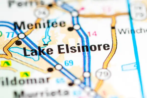 Lake Elsinore. California. USA on a map — Stockfoto