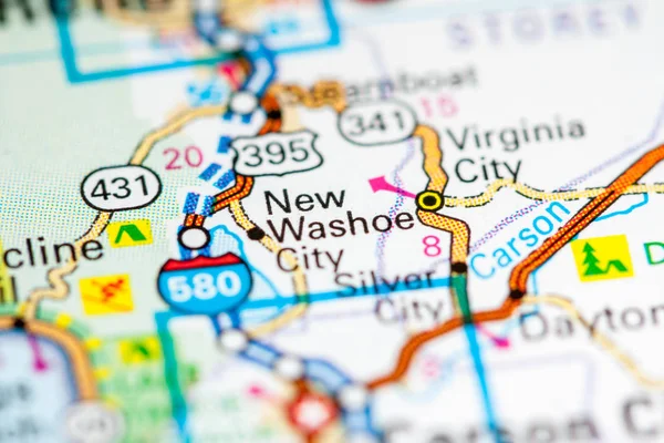 New Washoe City. Nevada. USA auf einer Karte — Stockfoto