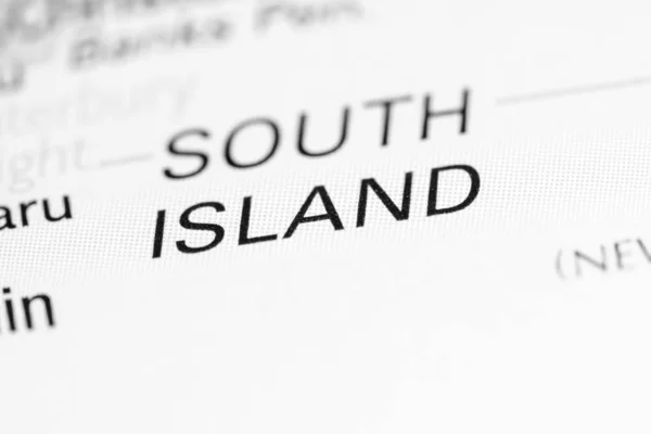 South Island. Nova Zelândia sobre um mapa — Fotografia de Stock