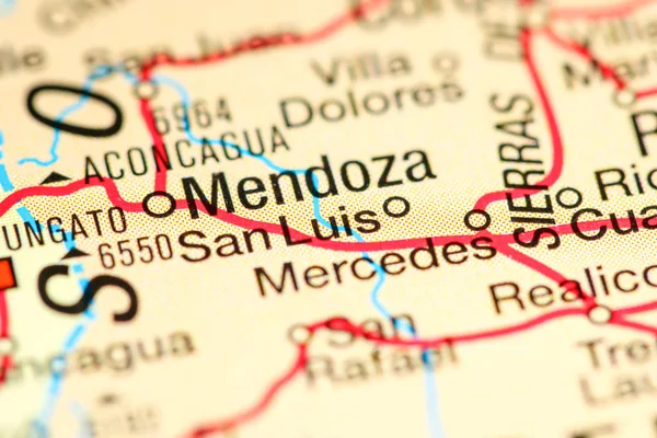 Mendoza. Argentina sobre um mapa — Fotografia de Stock