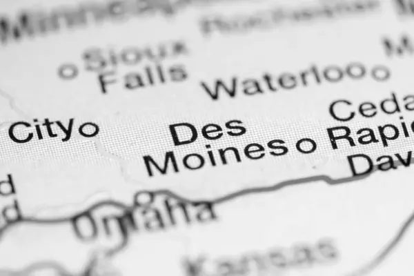 Des Moines. Stati Uniti su una mappa — Foto Stock