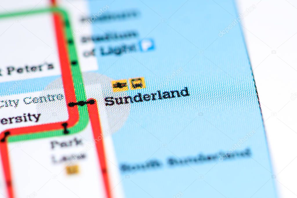 Sunderland Station. Newcastle Metro map.