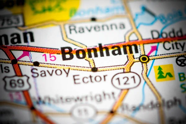 Bonham. Texas. USA on a map — Stok fotoğraf