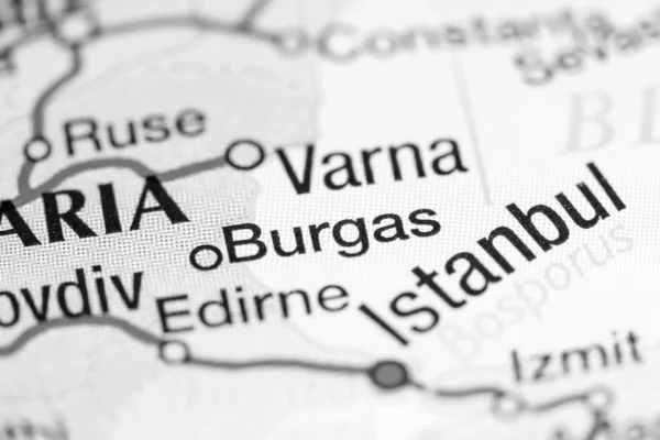 Burgas, Bulharsko na mapě — Stock fotografie