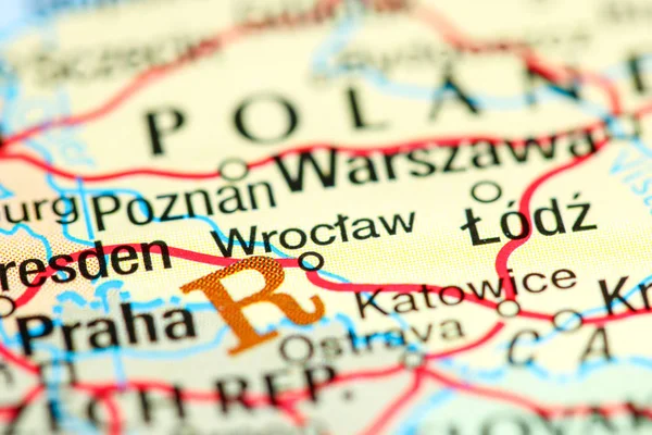 Breslavia, Polonia su una mappa — Foto Stock