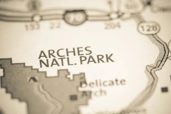 Arches Nemzeti Park. Utah-ban. Usa térképen — Stock Fotó