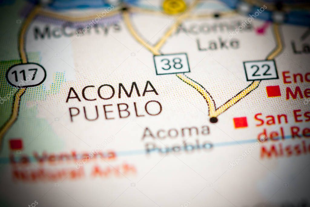 Acoma Pueblo. New Mexico. USA on a map