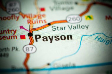 Payson. Arizona. USA on a map clipart