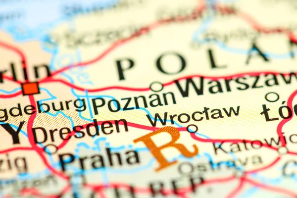 Poznan, Polonia su una mappa — Foto Stock