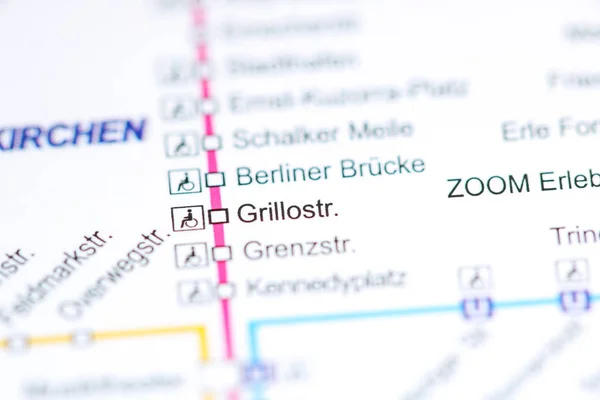 Stanice Grillostrasse. Mapa metra Bochum. — Stock fotografie