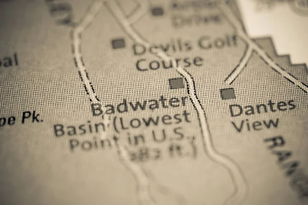 Bacino di Badwater. California. Stati Uniti su una mappa — Foto Stock