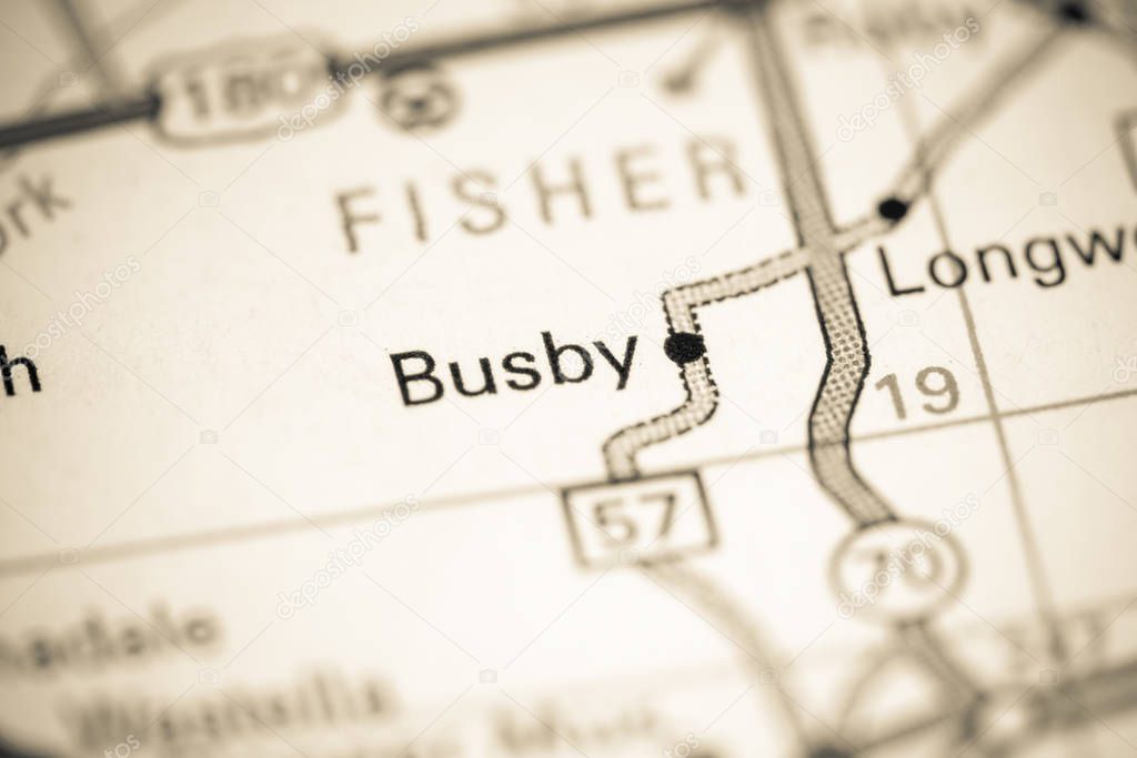 Busby. Texas. USA on a map