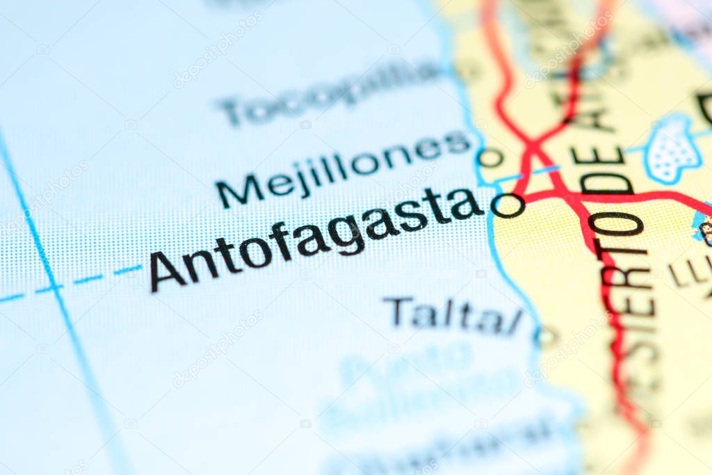 Antofagasta. Chile on a map