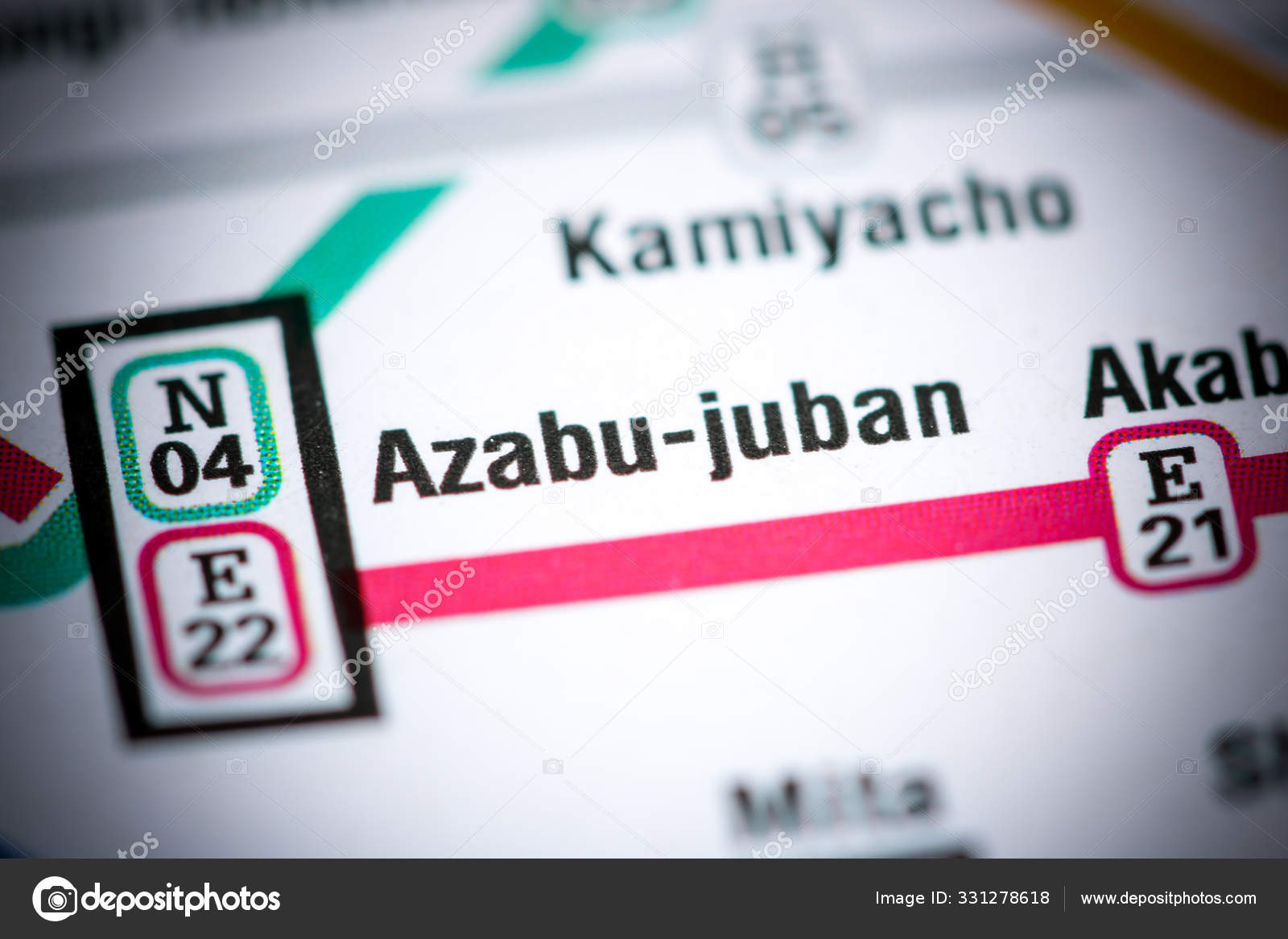 Azabujuban Station. Tokyo Metro map. Stock Photo by
