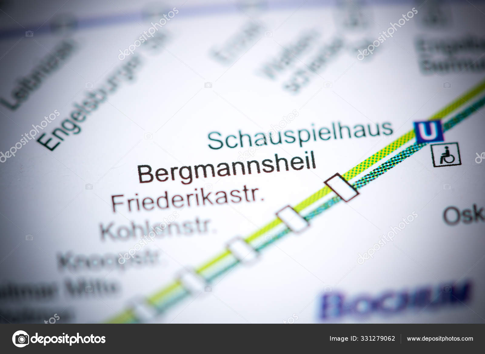 Bergmannsheil. U-Bahn-Karte von Bochum. - Stockfotografie: lizenzfreie