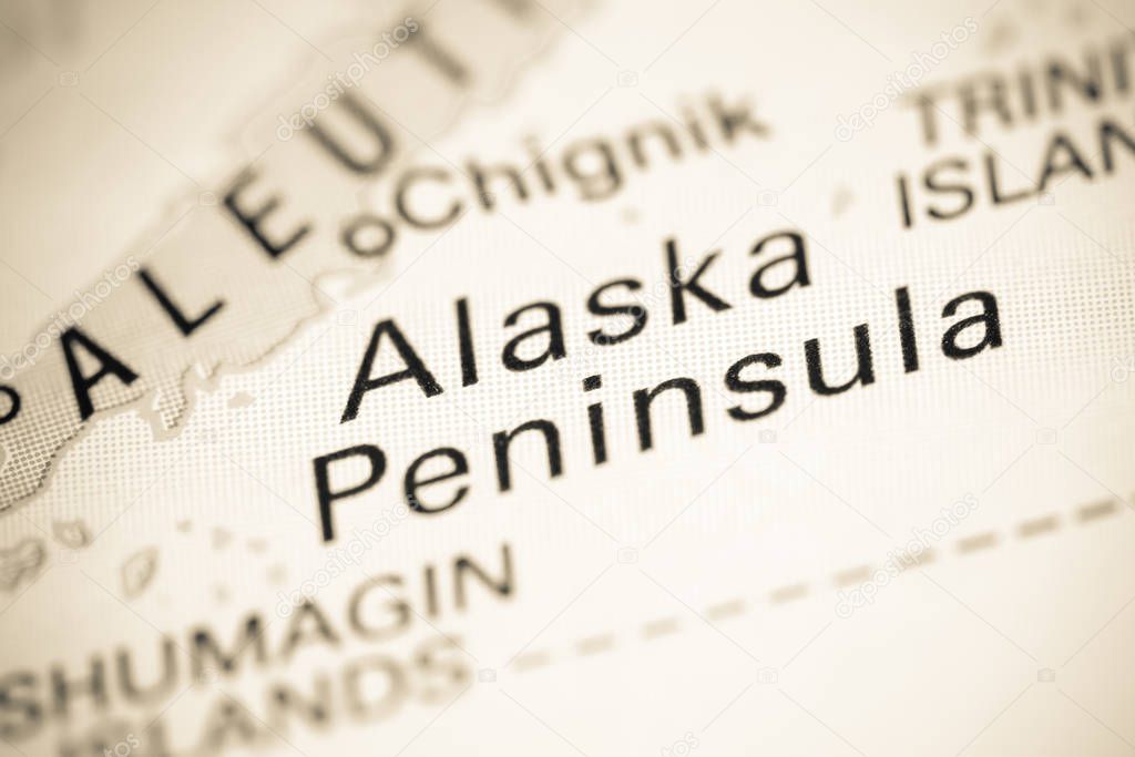 Alaska Peninsula. USA on a map