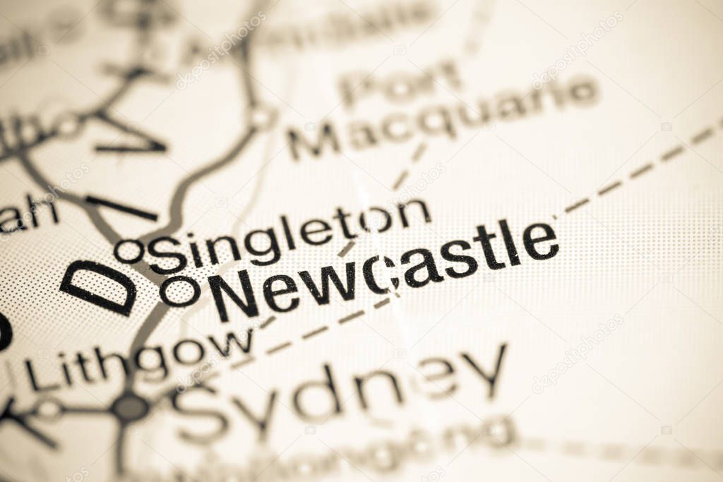 Newcastle. Australia on a map