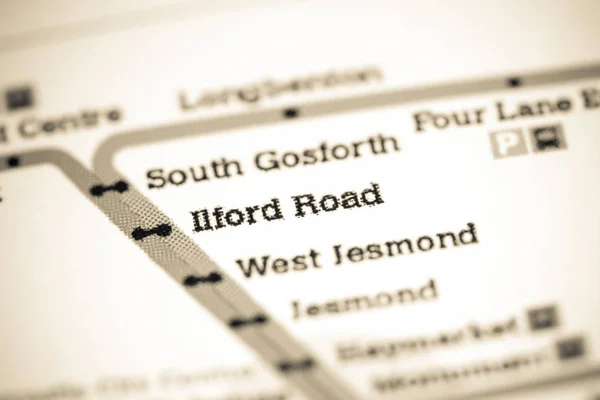 Estação de Ilford Road. Mapa do metro de Newcastle . — Fotografia de Stock