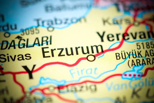 Erzurum, Turecko na mapě — Stock fotografie