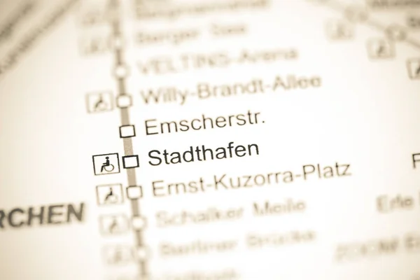 Stanice Stadthafen. Mapa metra Bochum. — Stock fotografie