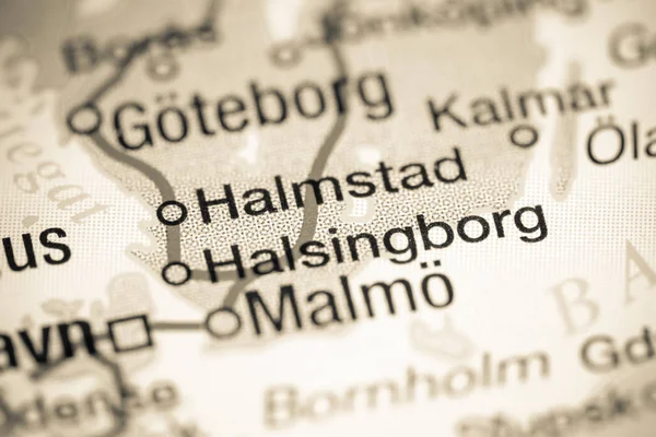 Halmstad, Svédország térképen — Stock Fotó