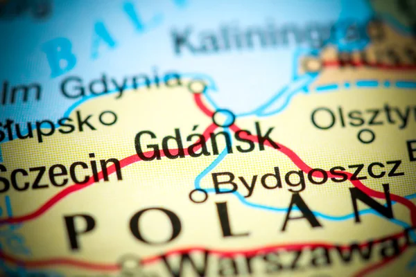 Danzica, Polonia su una mappa — Foto Stock