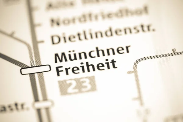 Munchner Freiheit Station. Munich Metro map. — 스톡 사진