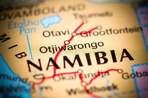 Otjiwarongo, Namíbia. África sobre um mapa — Fotografia de Stock