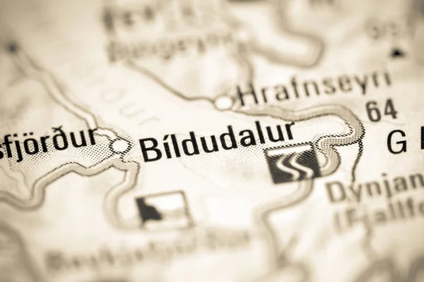 Bildudalur. Islanda su una mappa — Foto Stock