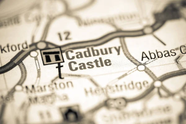 Castelo de Cadbury. Reino Unido sobre um mapa — Fotografia de Stock