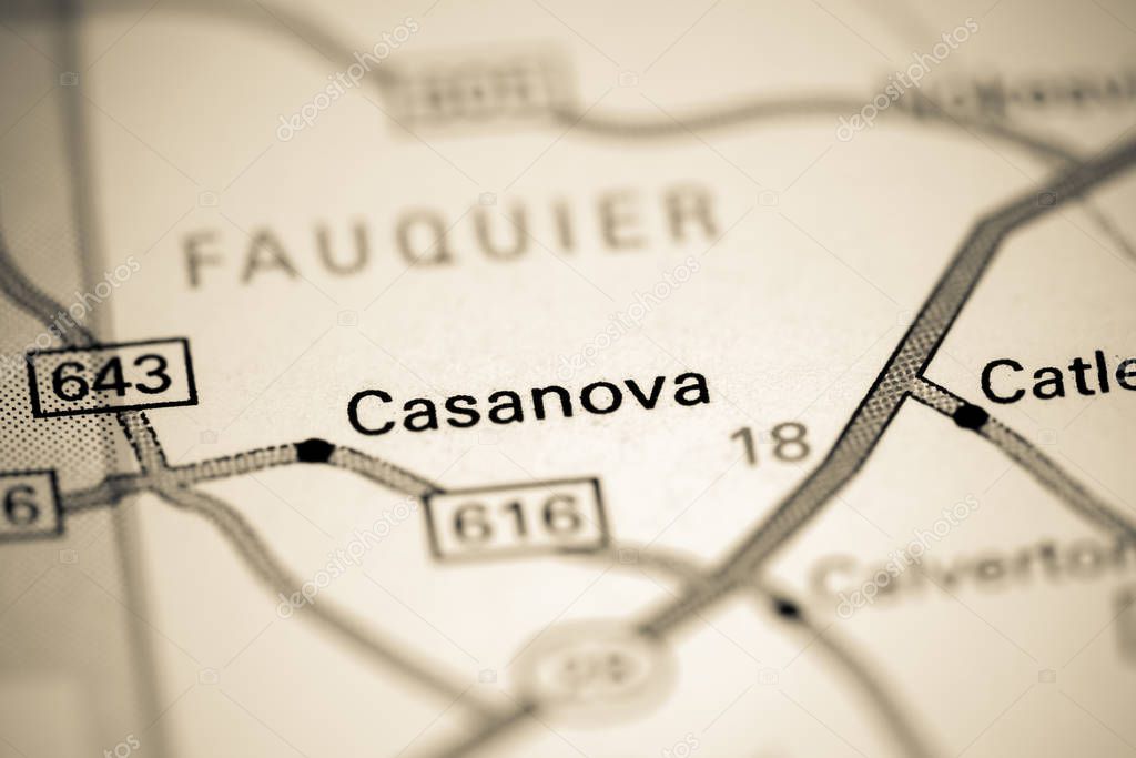 Casanova. Virginia. USA on a map