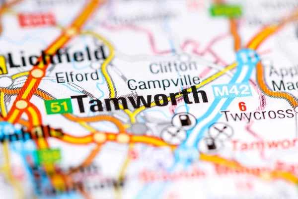 Tamworth. Reino Unido sobre um mapa — Fotografia de Stock