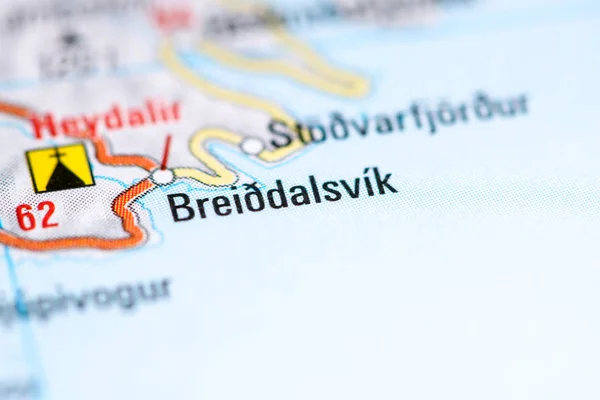 Breiddalsvik. Islanda su una mappa — Foto Stock
