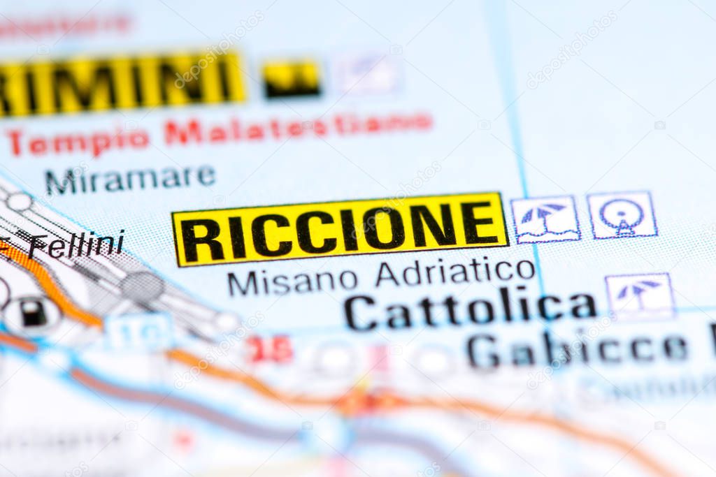 Riccione. Italy on a map