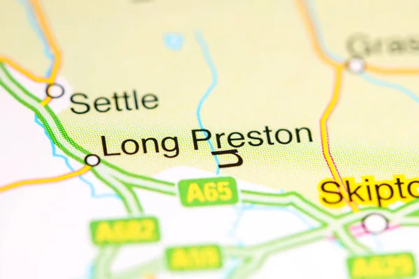 Długi Preston. Wielka Brytania na mapie — Zdjęcie stockowe