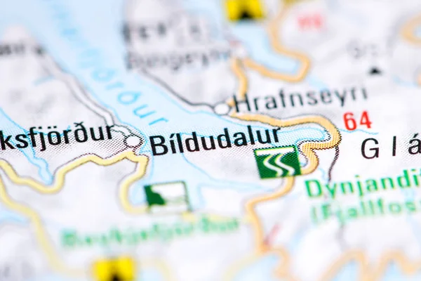 Bildudalur. Islanda su una mappa — Foto Stock